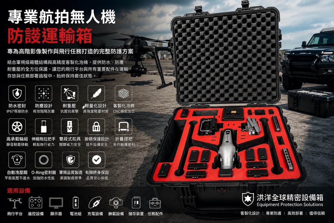 專業航拍無人機防護運輸箱  專為高階空拍與影像製作設備打造的完整防護方案